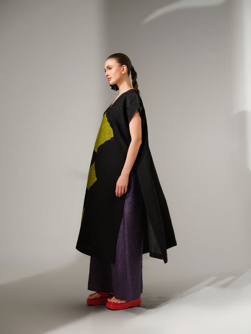 Facet Tunic-Black + Lime crushed silk tunics/kaftan by Stoique in black, lime for women Worldwide