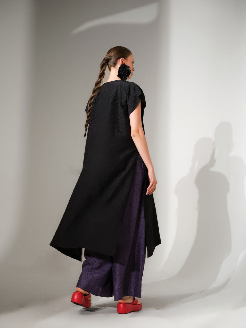 Facet Tunic-Black + Ochre crushed silk tunics and kaftans by Stoique in black, ochre for women Worldwide