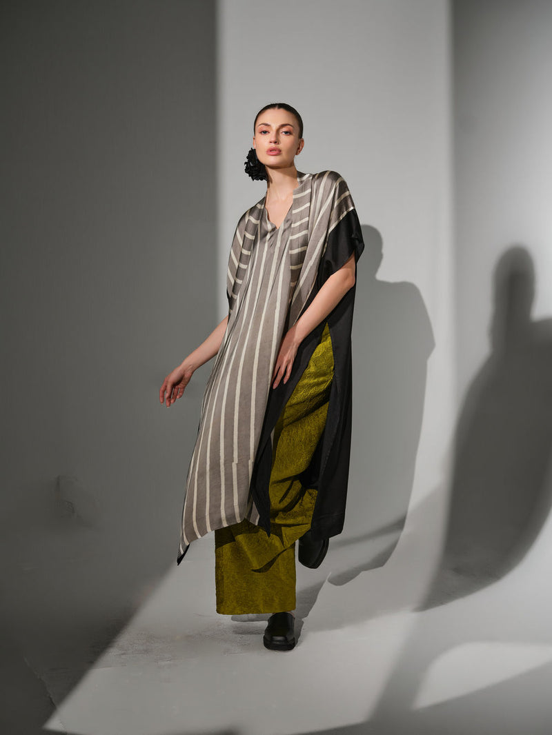Dawn Kaftaan-Grey + Natural + Black satin tunics/kaftan by Stoique in grey, natural, black for women Worldwide
