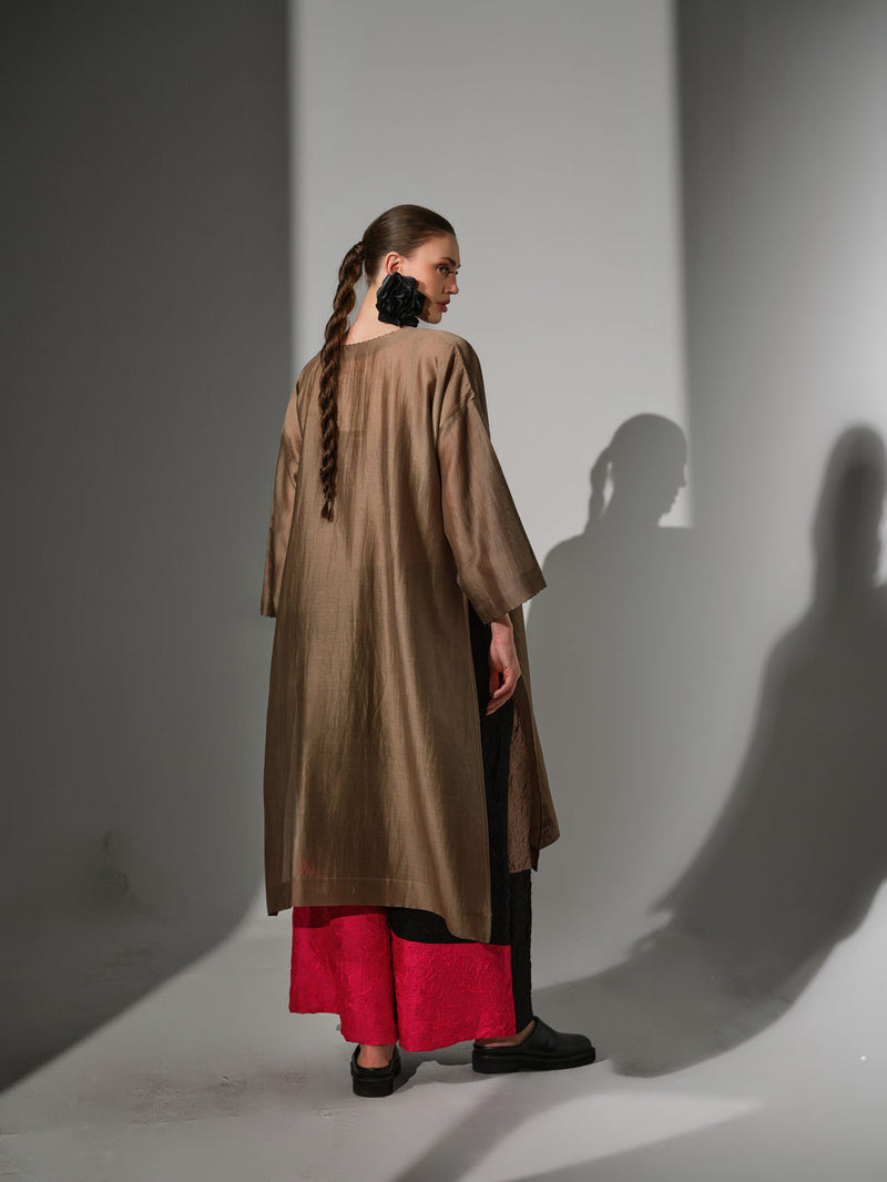 Trace Tunic-Grey + Pink + Black silk chanderi tunics/kaftan by Stoique in grey, pink, black for women Worldwide