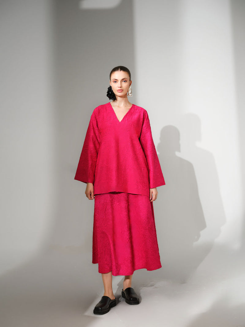Scarlet Skirt-Pink crushed silk skirt by Stoique in pink for women Worldwide