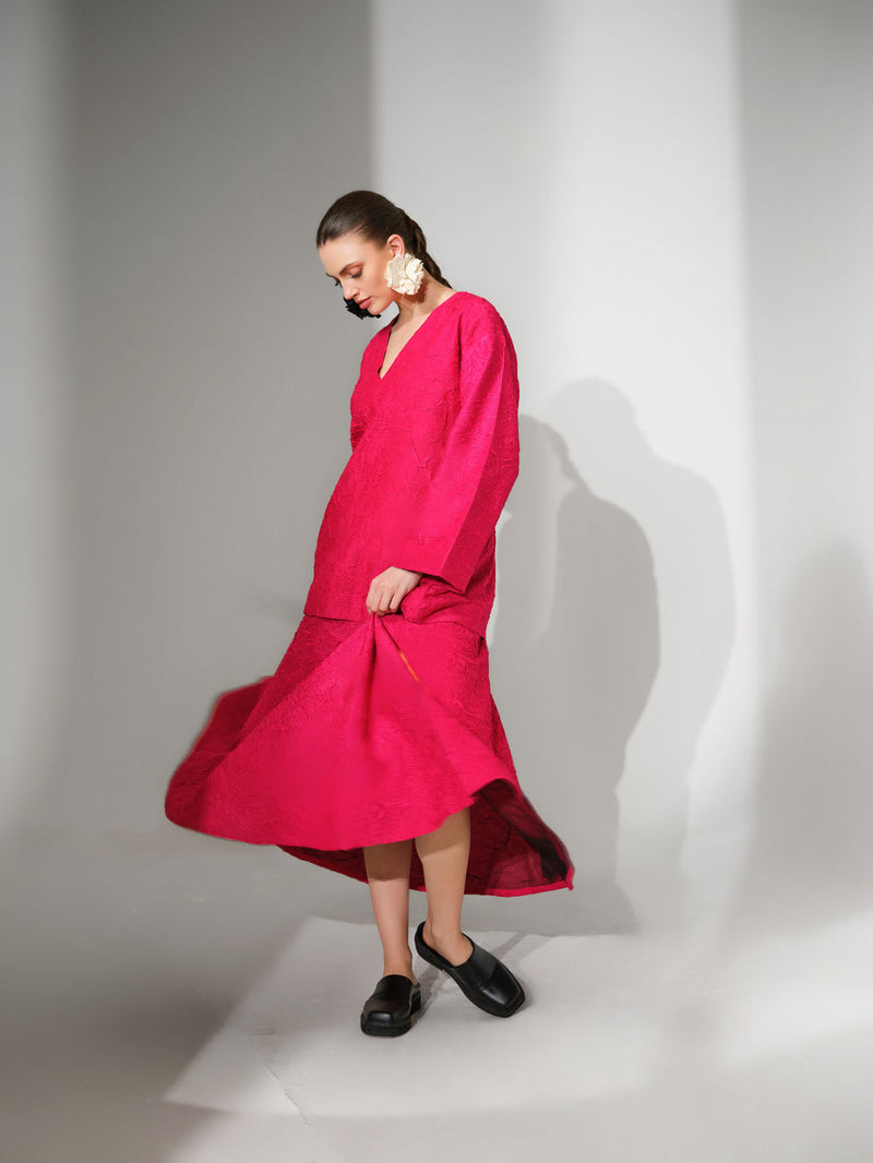 Scarlet Skirt-Pink crushed silk skirt by Stoique in pink for women Worldwide