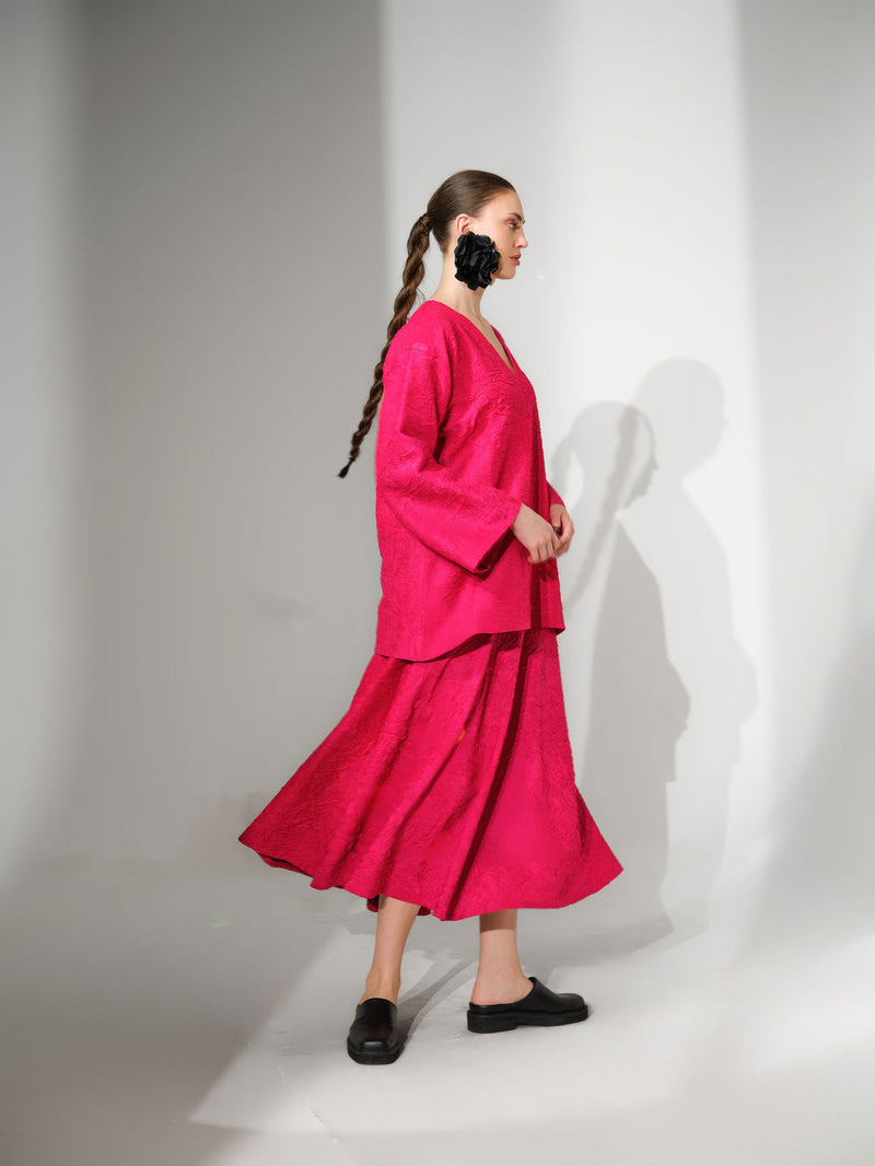 Scarlet Skirt-Pink crushed silk skirt by Stoique in pink for women Worldwide