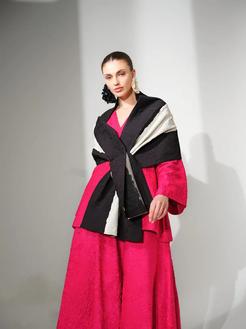 Una Scarf-Natural + Black crushed cotton scarve/stole by Stoique in natural, black for women Worldwide