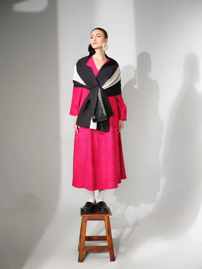 Una Scarf-Natural + Black crushed cotton scarve/stole by Stoique in natural, black for women Worldwide