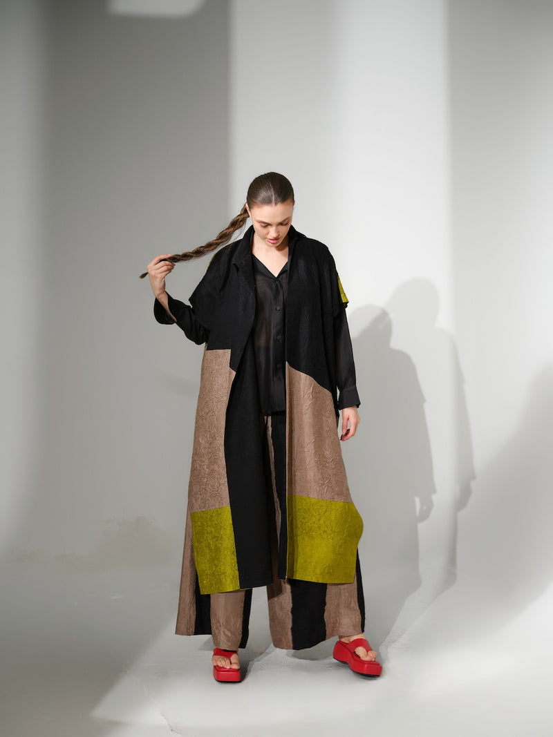 Luna shirt-Black silk chanderi top/shirt by Stoique in black for women Worldwide