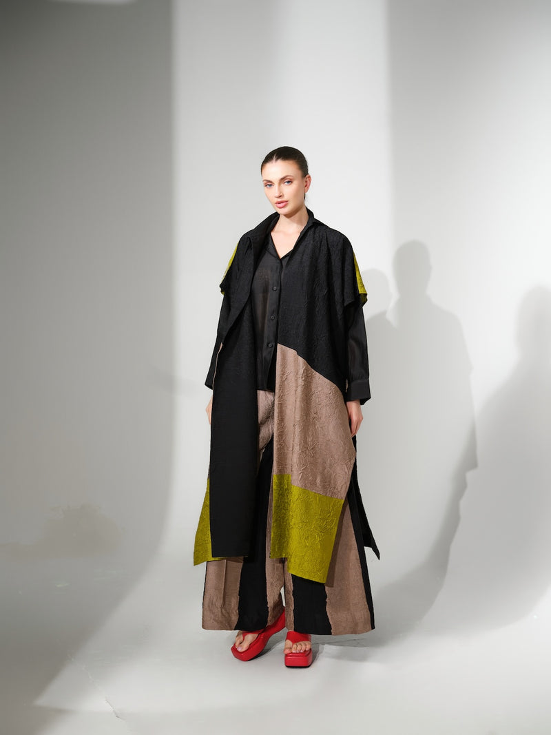 Luna shirt-Black silk chanderi top/shirt by Stoique in black for women Worldwide