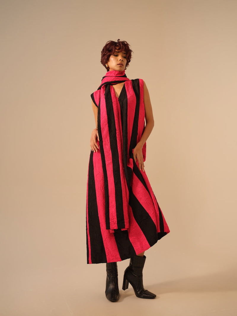 Twin Scarf-Pink + Black crushed silk scarf by Stoique in pink, black for women Worldwide