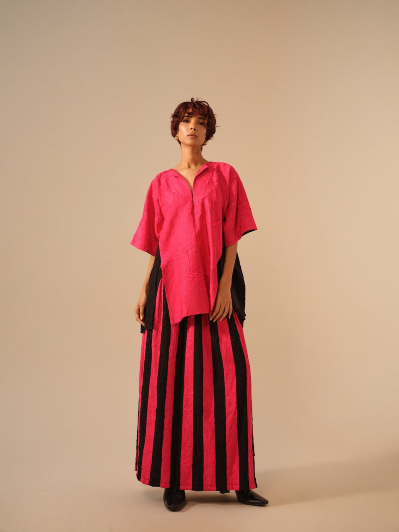 Earthy Top-Pink + Black crushed silk tops and shirts by Stoique in pink, black for women Worldwide
