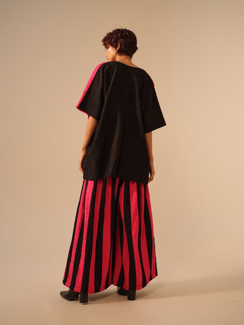 Twin Pants-Pink + Black crushed silk pants/trousers by Stoique in pink, black for women Worldwide