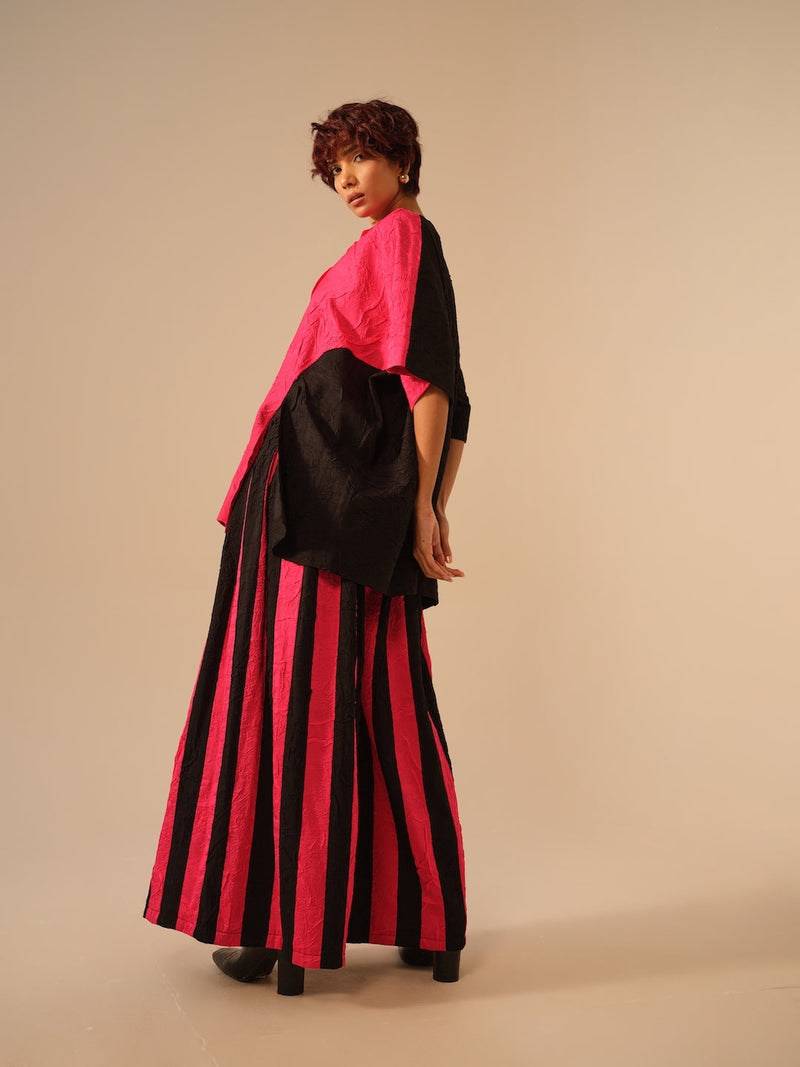 Earthy Top-Pink + Black crushed silk tops and shirts by Stoique in pink, black for women Worldwide