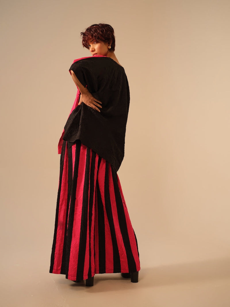 Twin Pants-Pink + Black crushed silk pants/trousers by Stoique in pink, black for women Worldwide