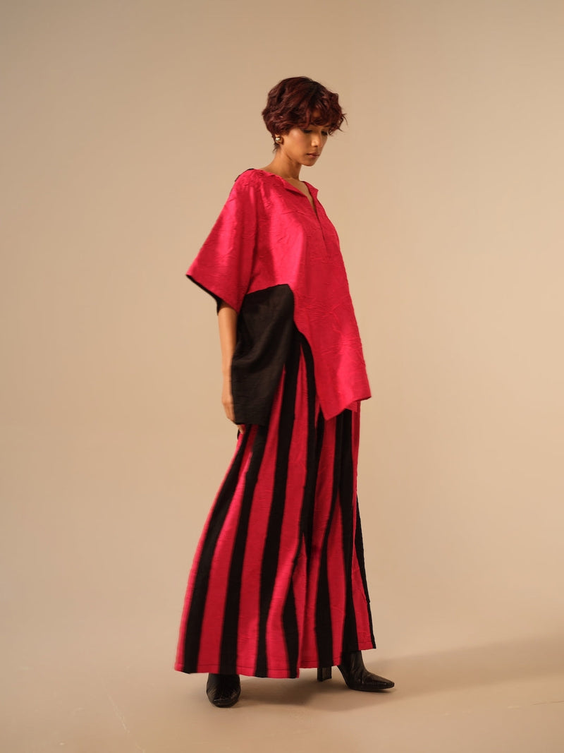 Earthy Top-Pink + Black crushed silk tops and shirts by Stoique in pink, black for women Worldwide