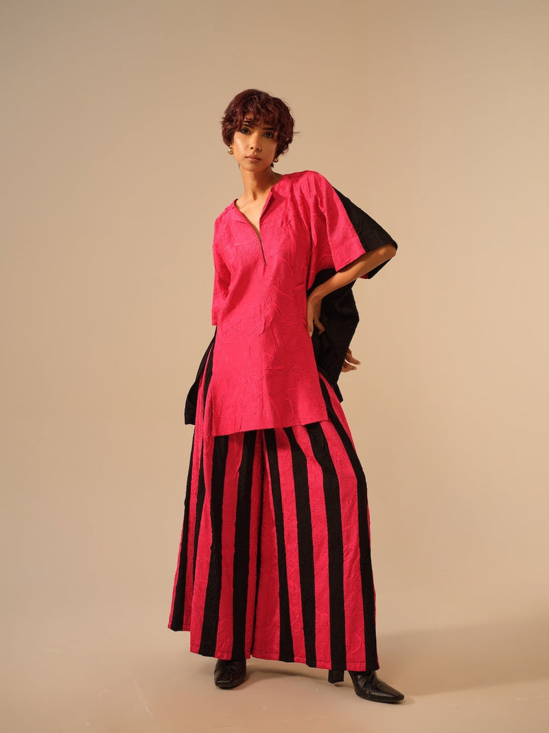 Earthy Top-Pink + Black crushed silk tops and shirts by Stoique in pink, black for women Worldwide