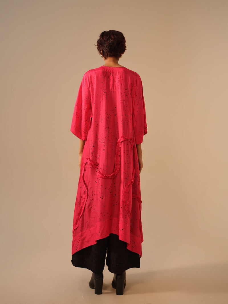 Flamingo SP Tunic-Pink + Black upada silk kaftans and tunics by Stoique in pink, black for women Worldwide