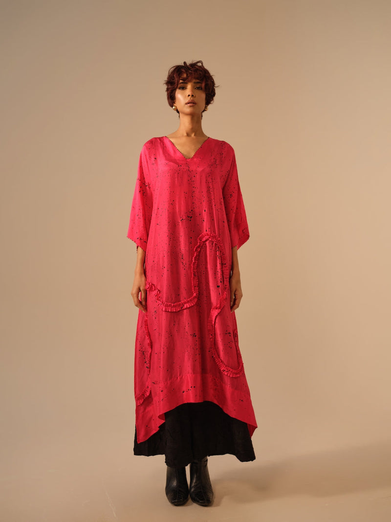 Flamingo SP Tunic-Pink + Black upada silk kaftans and tunics by Stoique in pink, black for women Worldwide