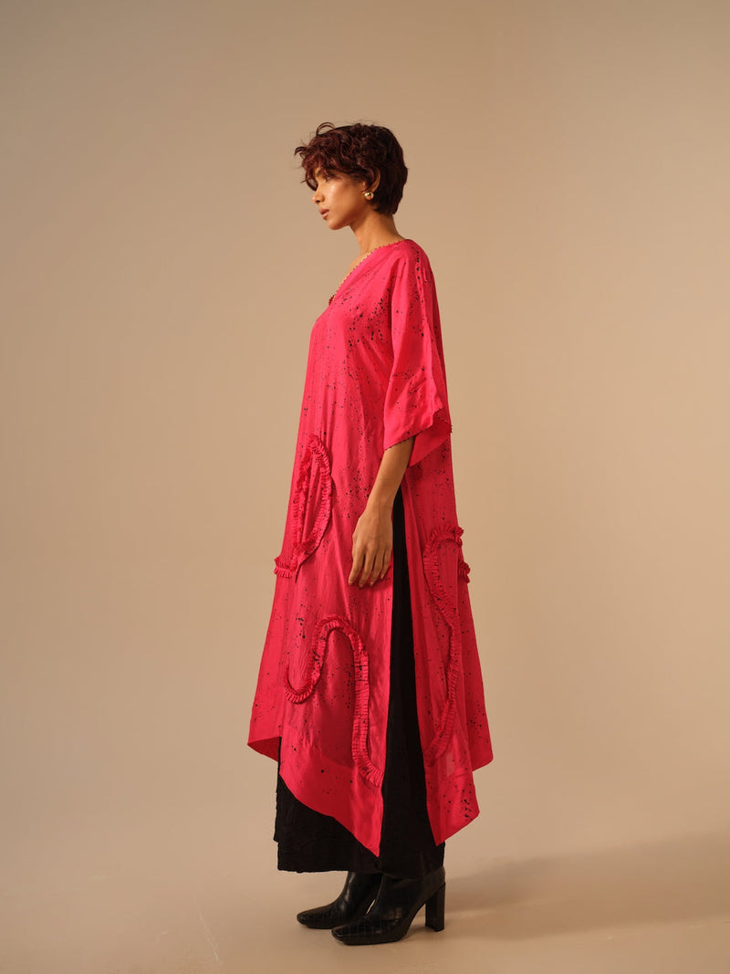 Flamingo SP Tunic-Pink + Black upada silk kaftans and tunics by Stoique in pink, black for women Worldwide