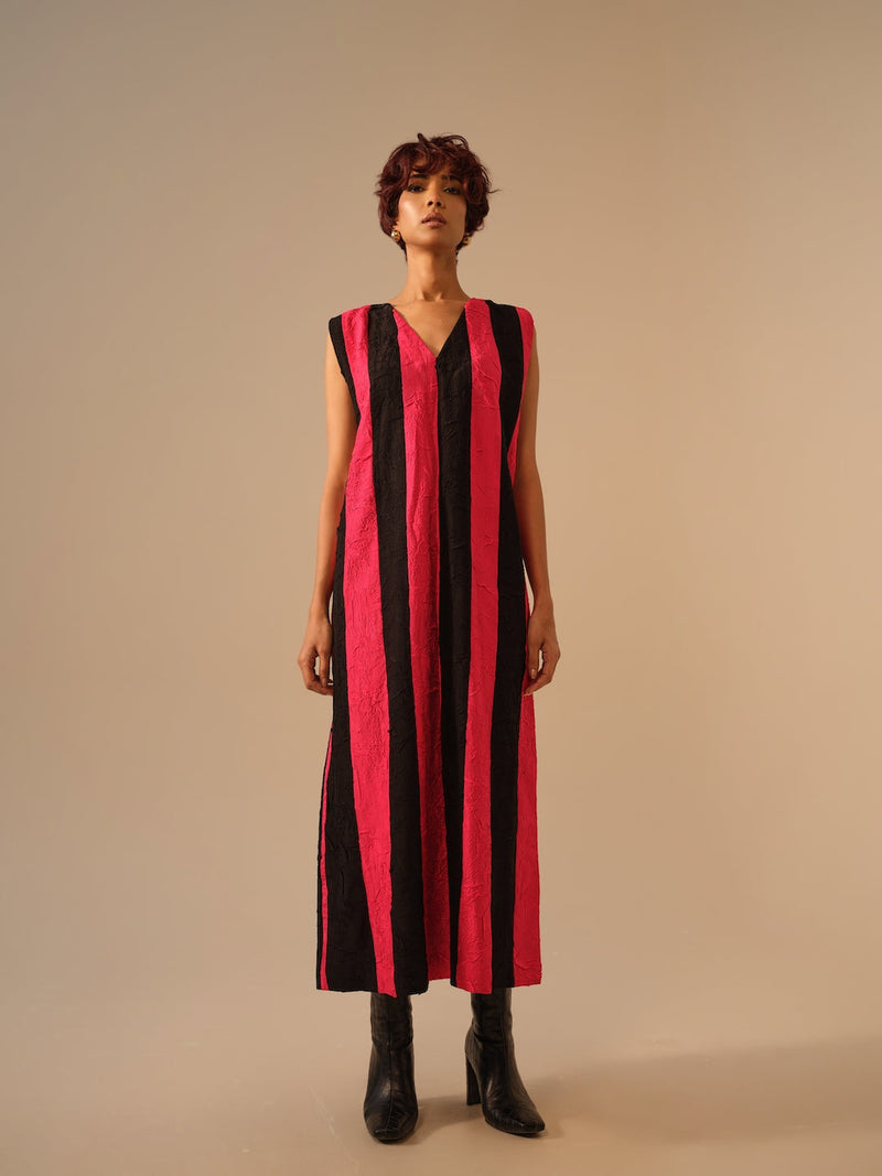 Twin Dress-Pink + Black crushed silk dresses by Stoique in pink, black for women Worldwide