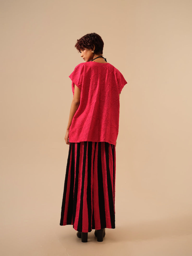 Lane Top-Pink + Black crushed silk tops and shirts by Stoique in pink, black for women Worldwide
