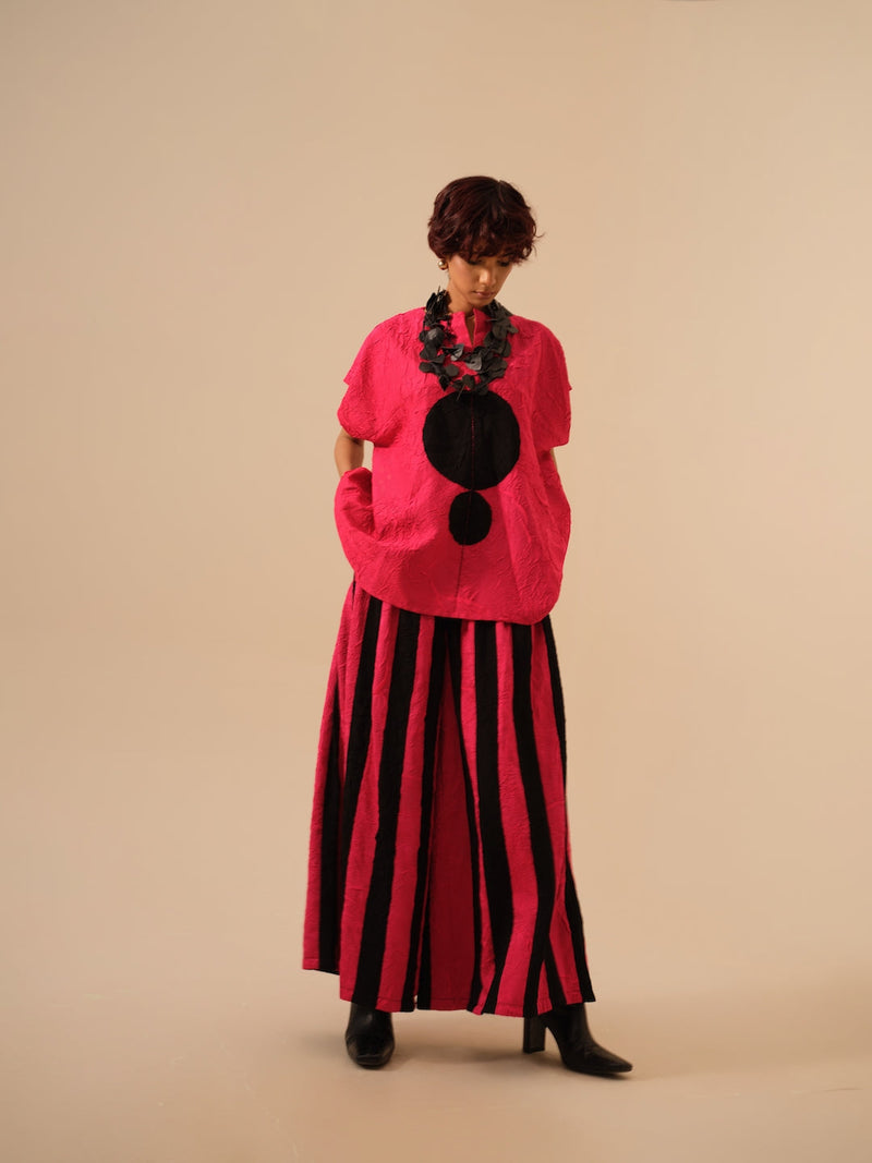 Lane Top-Pink + Black crushed silk tops and shirts by Stoique in pink, black for women Worldwide
