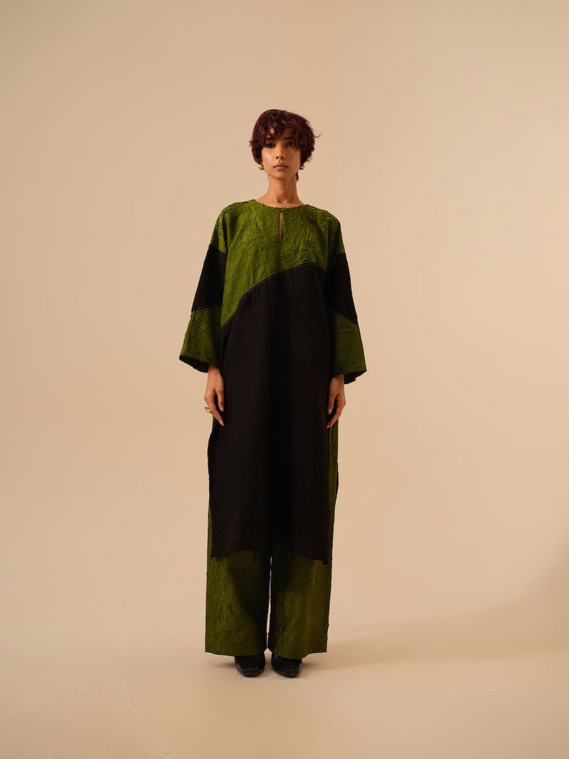 Salt Tunic-Black + Jade crushed silk kaftans and tunics by Stoique in black for women Worldwide