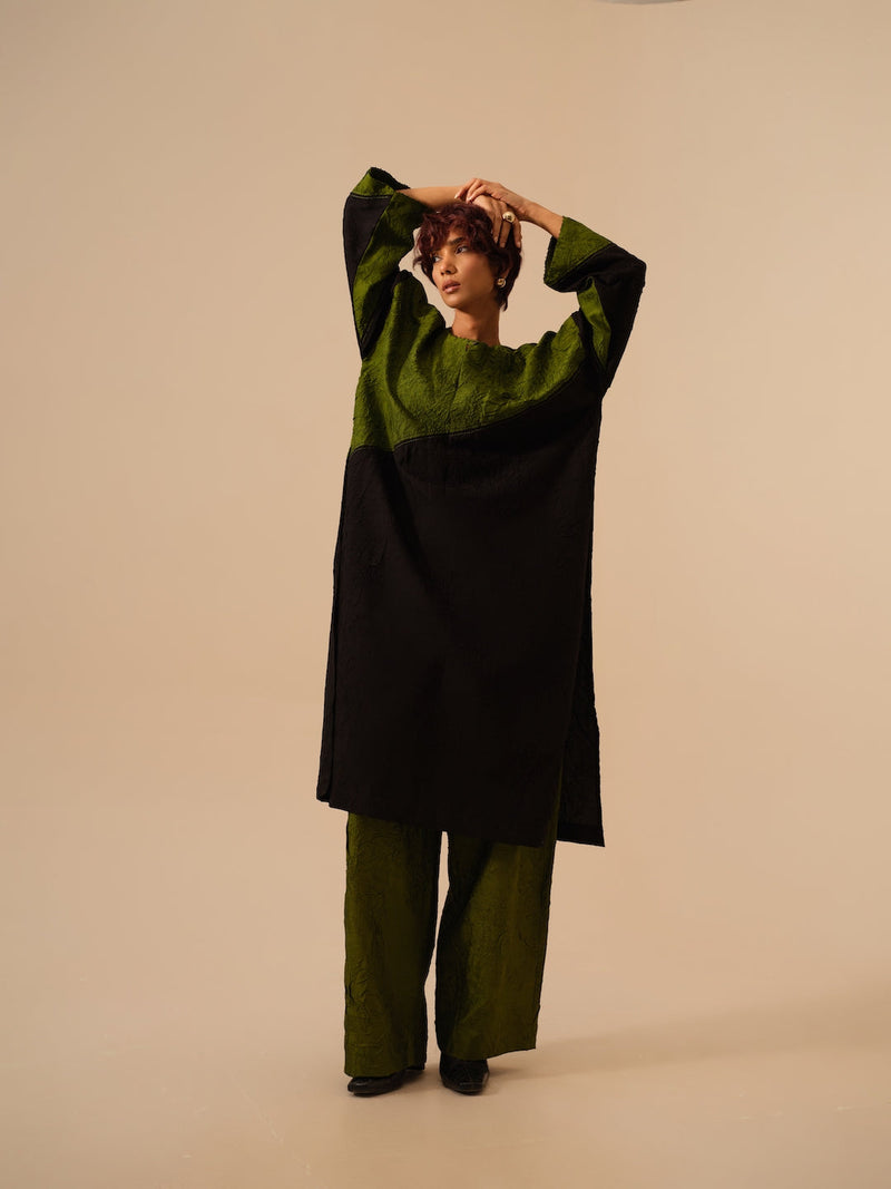 Salt Tunic-Black + Jade crushed silk kaftans and tunics by Stoique in black for women Worldwide
