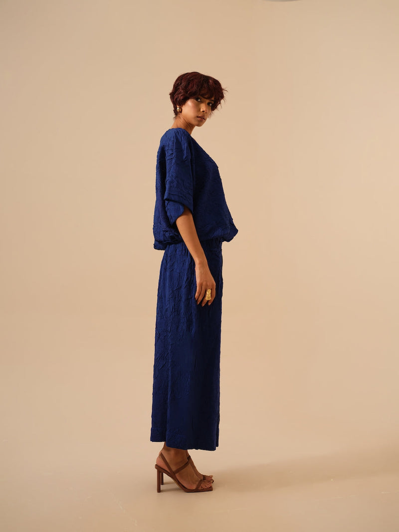 Unfold Dress-Electric Blue crushed silk dresses by Stoique in blue for women Worldwide