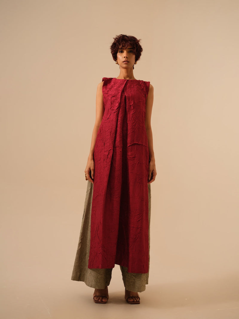 Flip Tunic-Tomato Red crushed silk kaftans and tunics by Stoique in red for women Worldwide