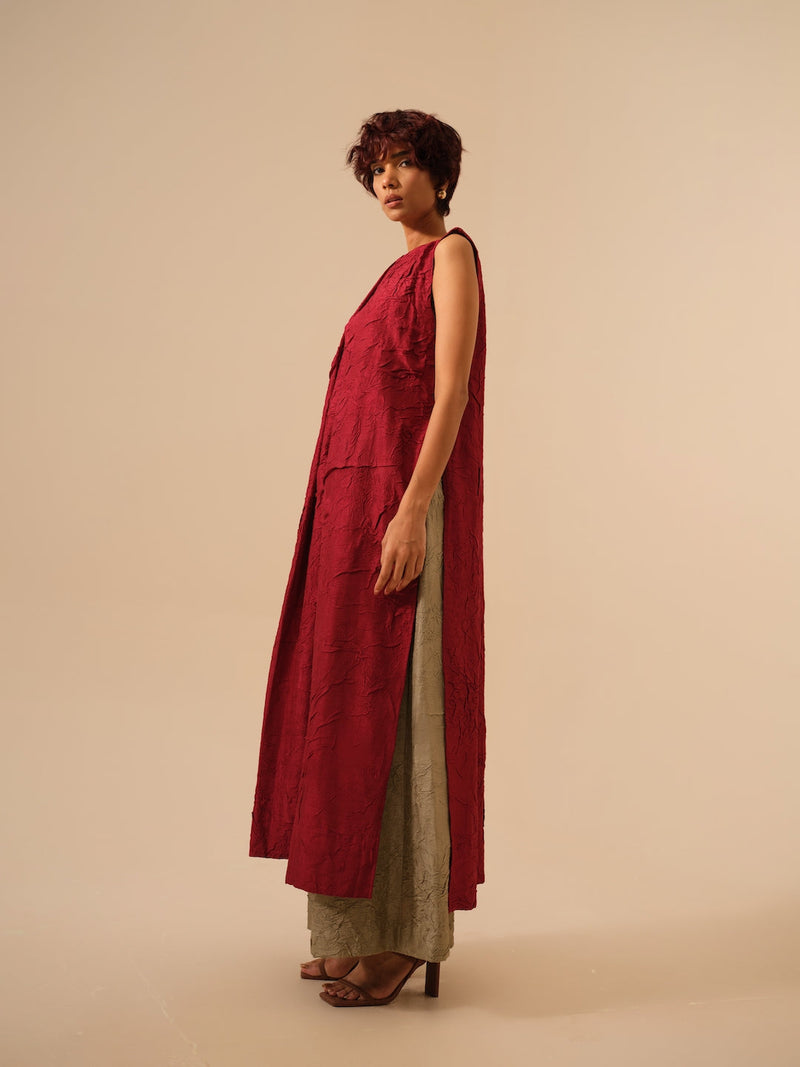 Flip Tunic-Tomato Red crushed silk kaftans and tunics by Stoique in red for women Worldwide