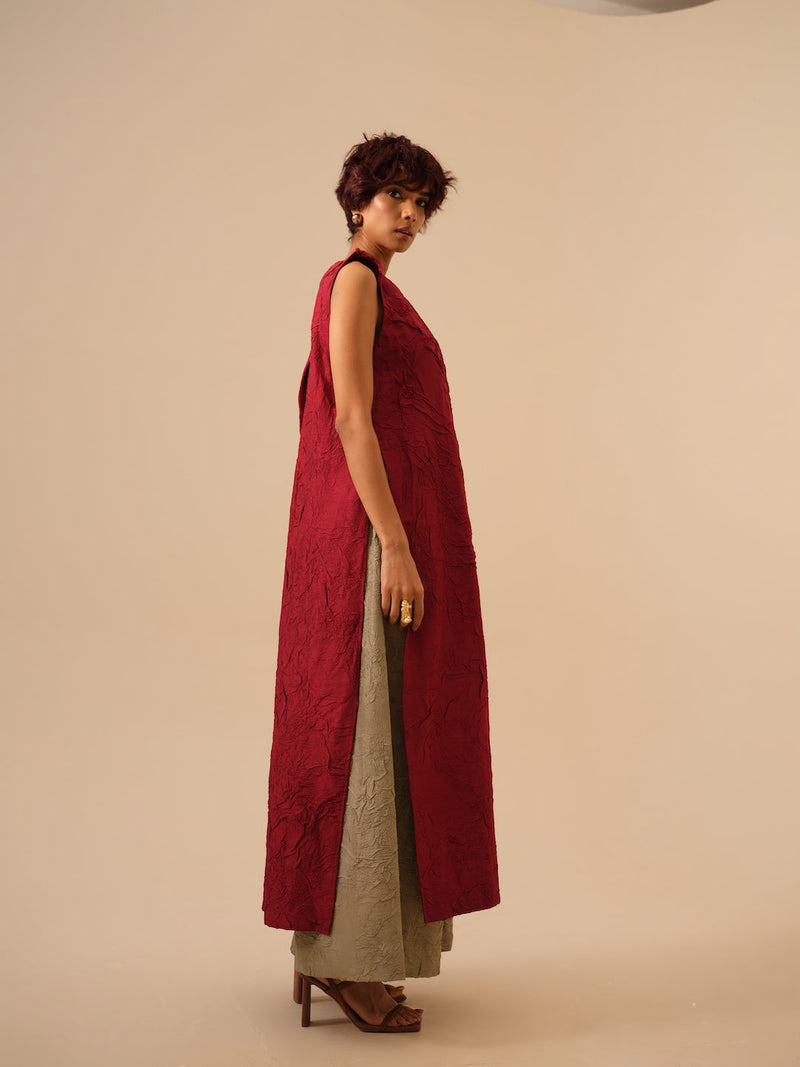 Flip Tunic-Tomato Red crushed silk kaftans and tunics by Stoique in red for women Worldwide
