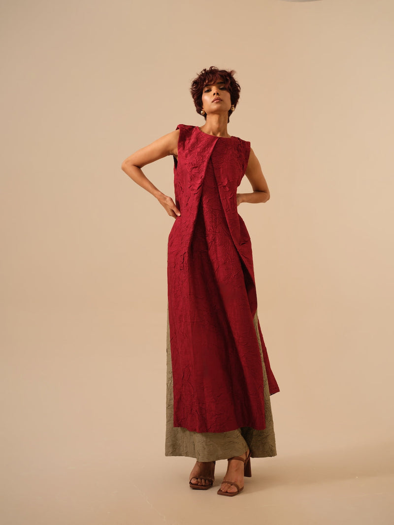 Flip Tunic-Tomato Red crushed silk kaftans and tunics by Stoique in red for women Worldwide