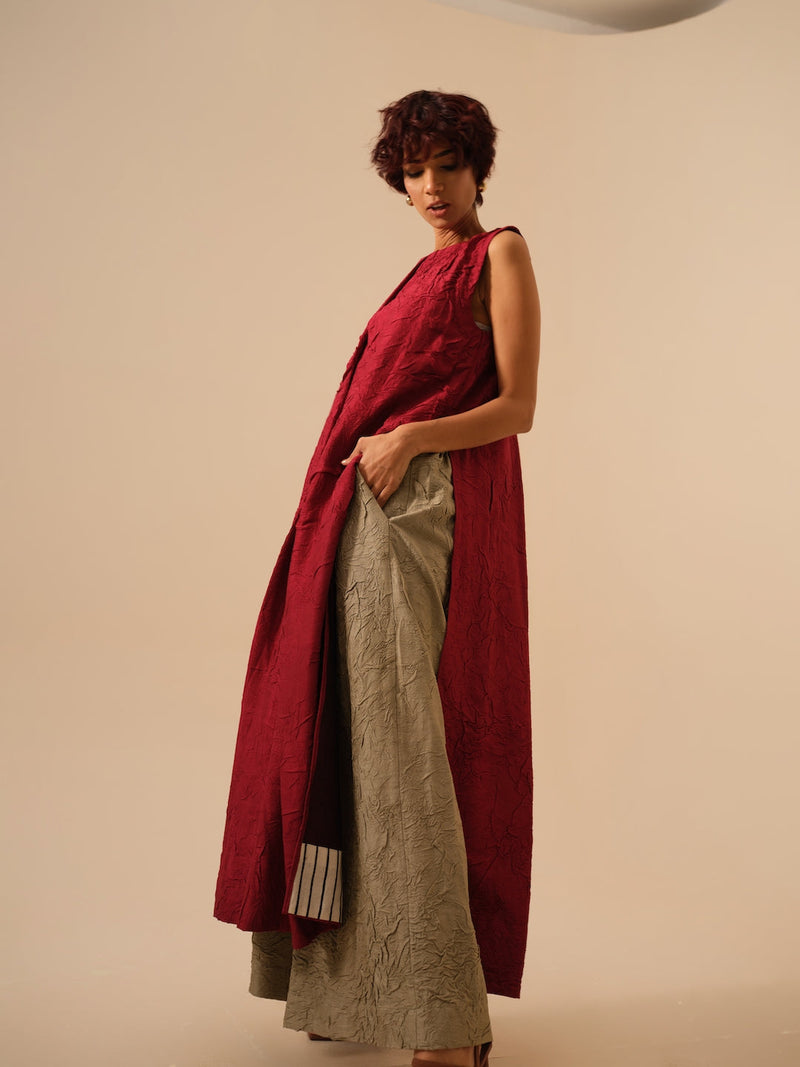 Flip Tunic-Tomato Red crushed silk kaftans and tunics by Stoique in red for women Worldwide