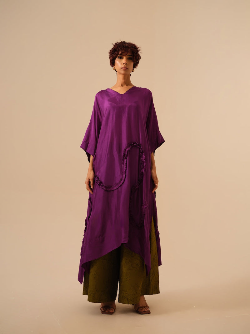 Flamingo Tunic-Aubergine upada silk kaftans and tunics by Stoique in purple for women Worldwide