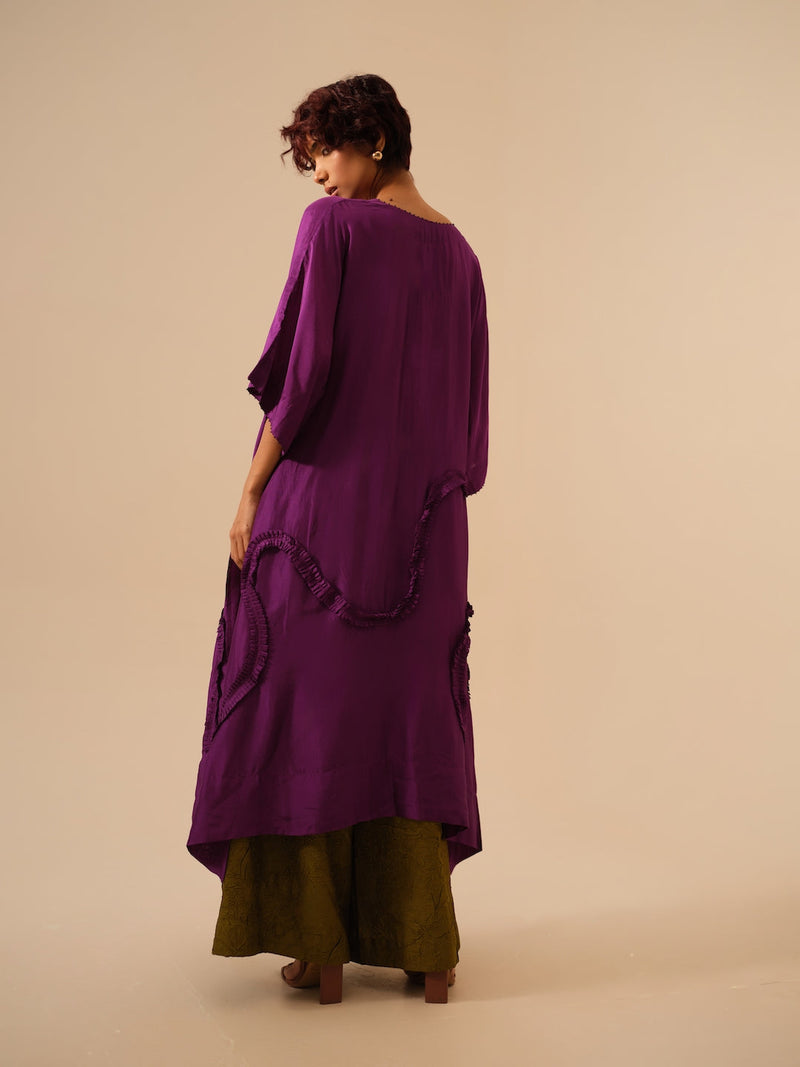 Flamingo Tunic-Aubergine upada silk kaftans and tunics by Stoique in purple for women Worldwide
