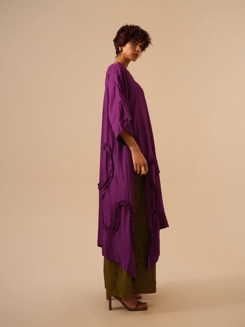 Flamingo Tunic-Aubergine upada silk kaftans and tunics by Stoique in purple for women Worldwide