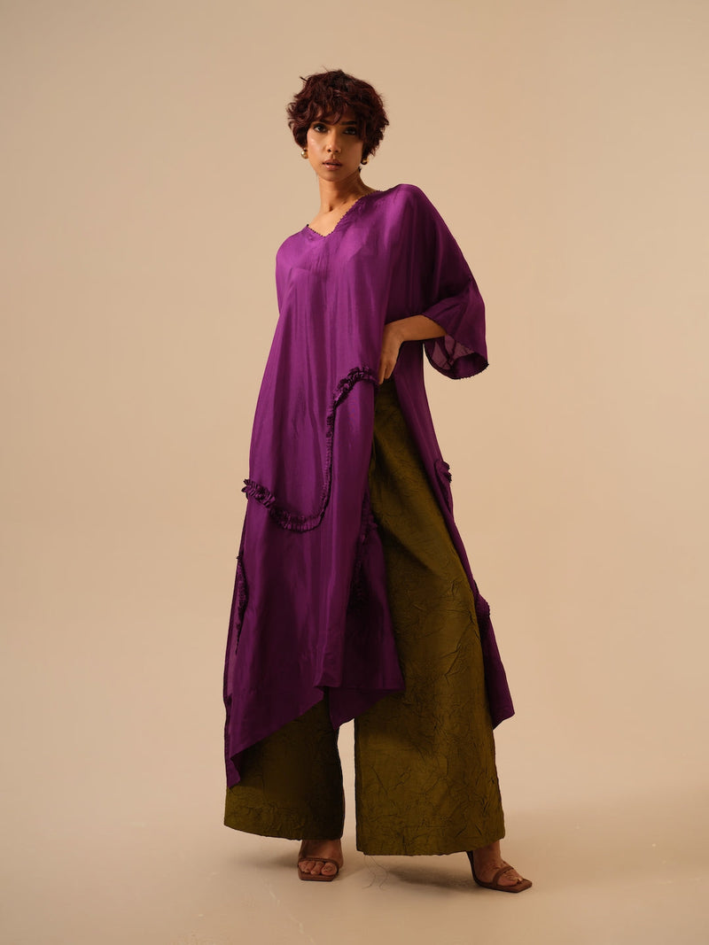 Flamingo Tunic-Aubergine upada silk kaftans and tunics by Stoique in purple for women Worldwide