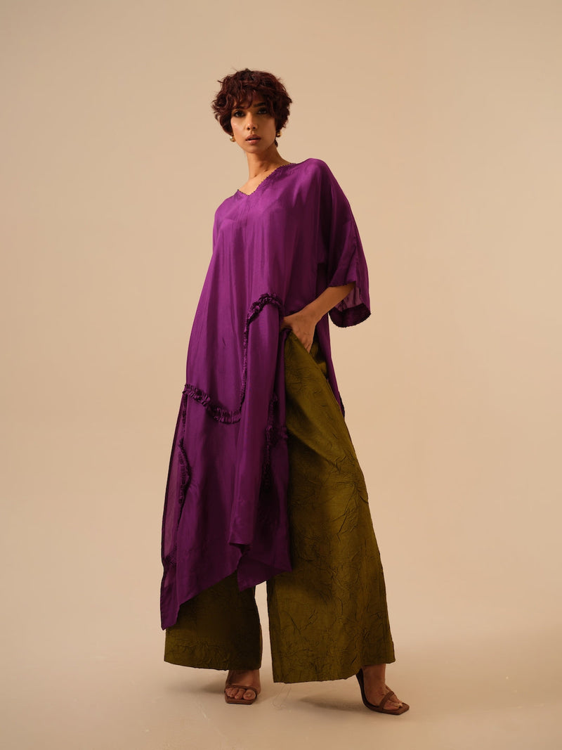 Flamingo Tunic-Aubergine upada silk kaftans and tunics by Stoique in purple for women Worldwide