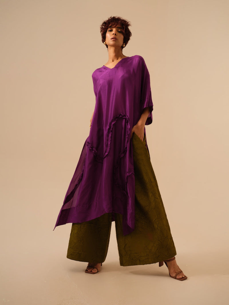 Root Pants-Moss Green (Rev/Ro/Bo/MG) crushed silk pants/trousers by Stoique in green for women Worldwide