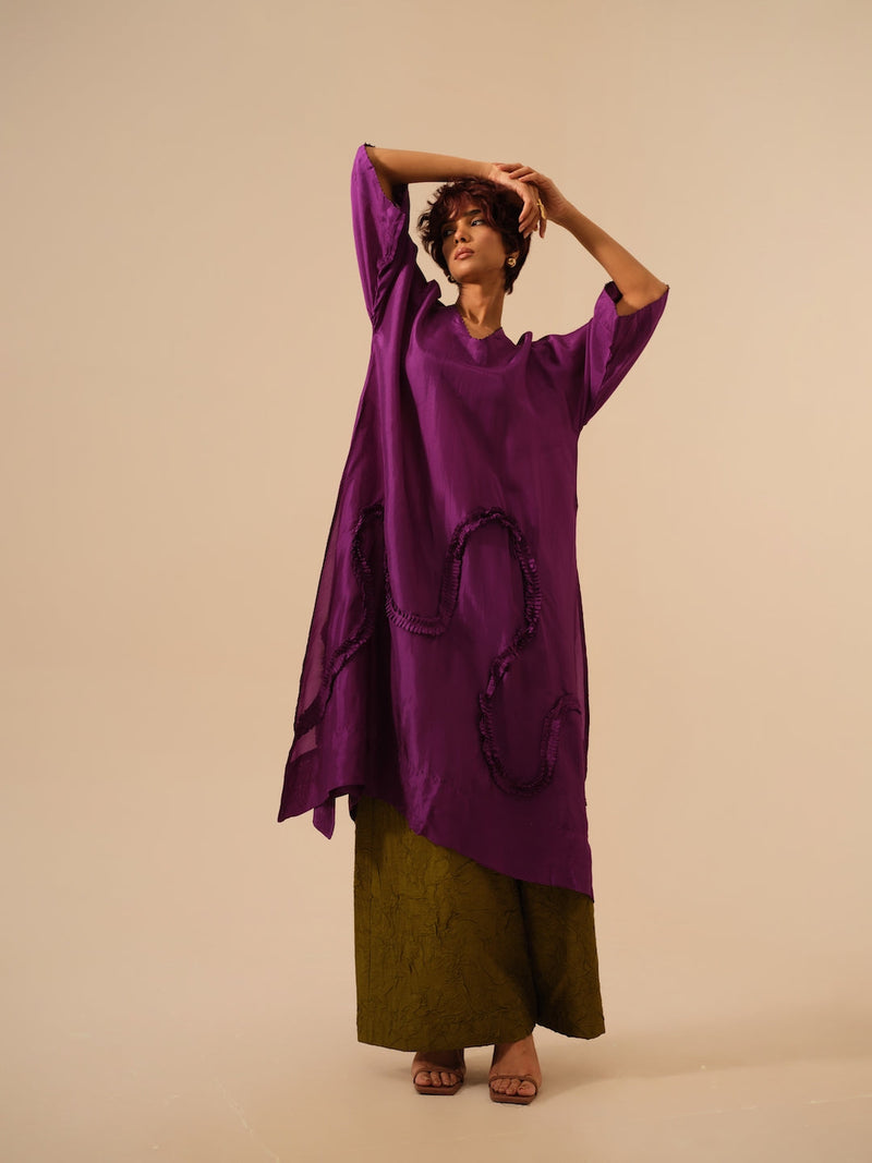 Flamingo Tunic-Aubergine upada silk kaftans and tunics by Stoique in purple for women Worldwide