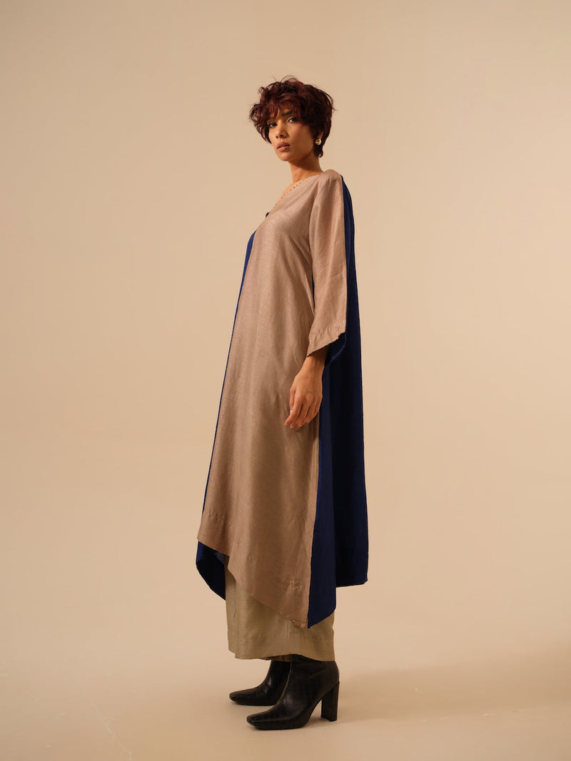 Onyx Tunic-Blue + Grey mysore silk kaftans and tunics by Stoique in blue for women Worldwide