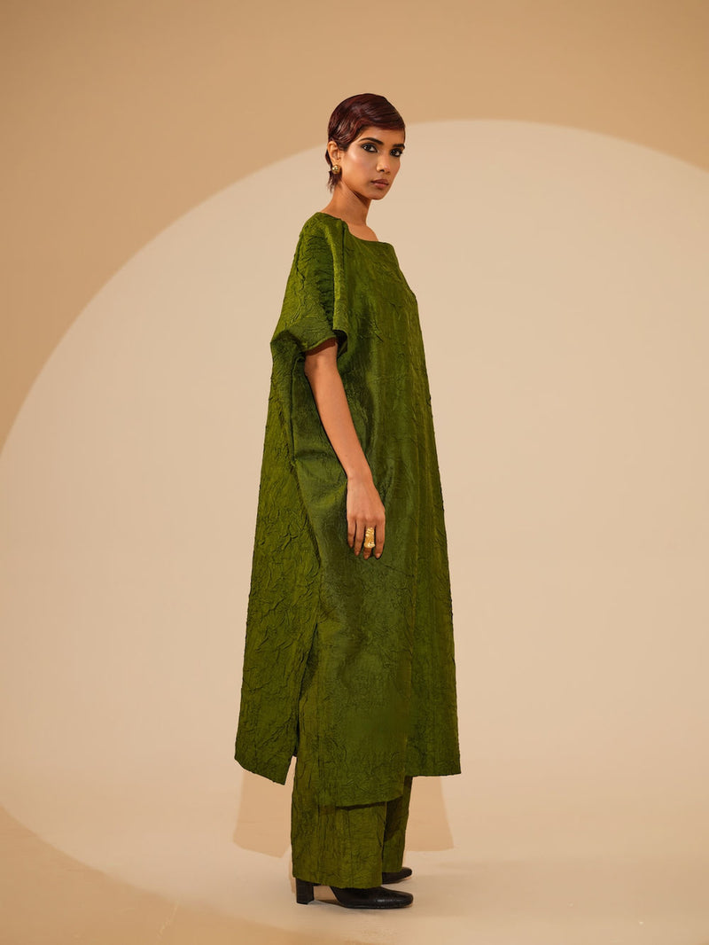 Brook Tunic-Jade Green crushed silk tunics/kaftan by Stoique in green for women Worldwide