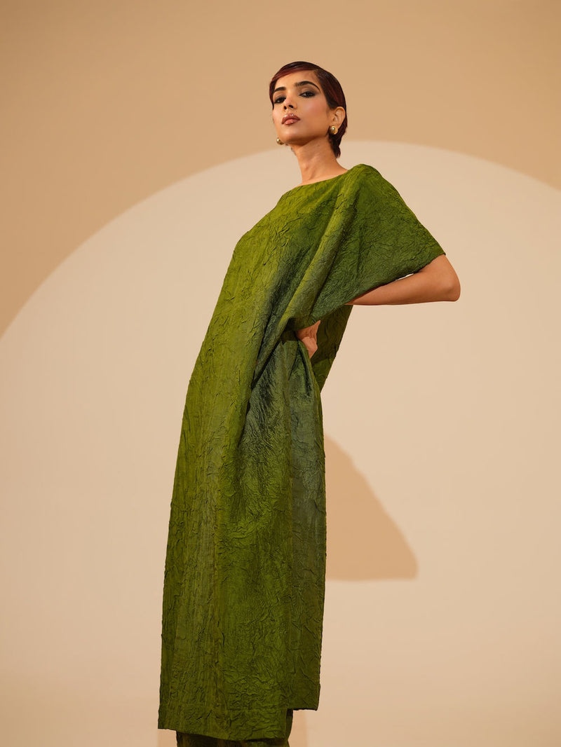 Brook Tunic-Jade Green crushed silk tunics/kaftan by Stoique in green for women Worldwide