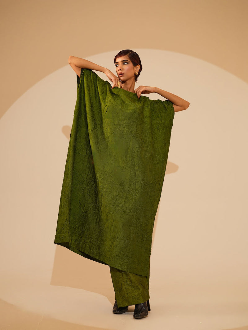 Root Pants-Jade Green crushed silk pant/trouser by Stoique in green for women Worldwide