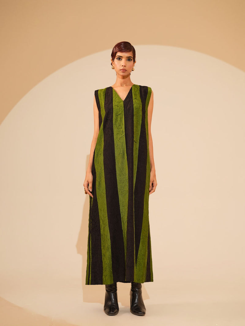 Twin Dress-Jade + Black crushed silk dress by Stoique in jade, black for women Worldwide