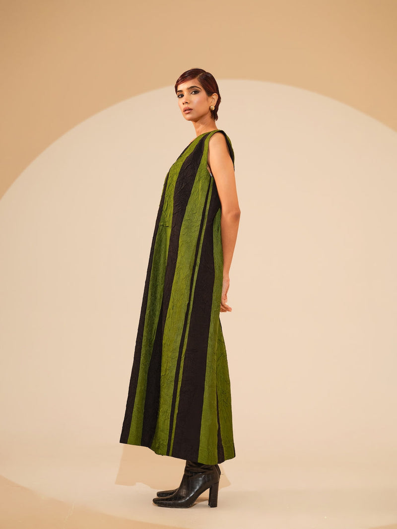 Twin Dress-Jade + Black crushed silk dress by Stoique in jade, black for women Worldwide