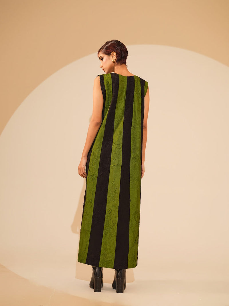 Twin Dress-Jade + Black crushed silk dress by Stoique in jade, black for women Worldwide