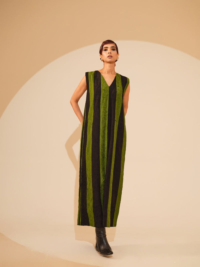 Twin Dress-Jade + Black crushed silk dress by Stoique in jade, black for women Worldwide
