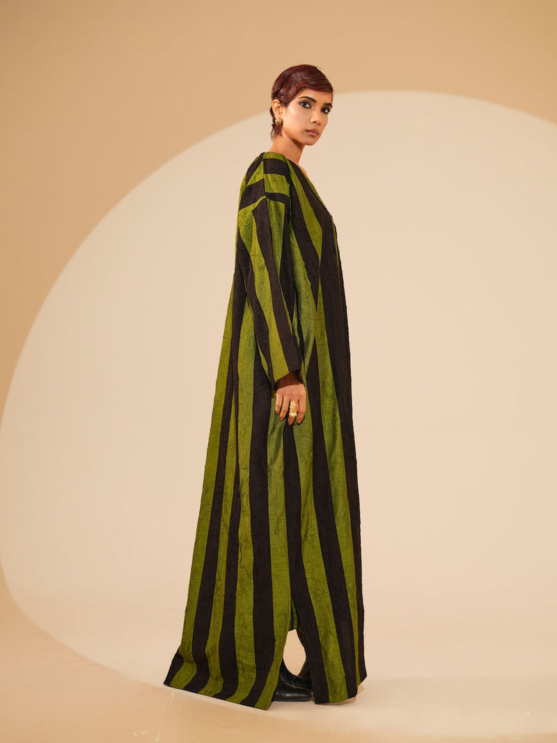 Twin Overlay-Jade + Black crushed silk jacket/overlay by Stoique in jade, black for women Worldwide