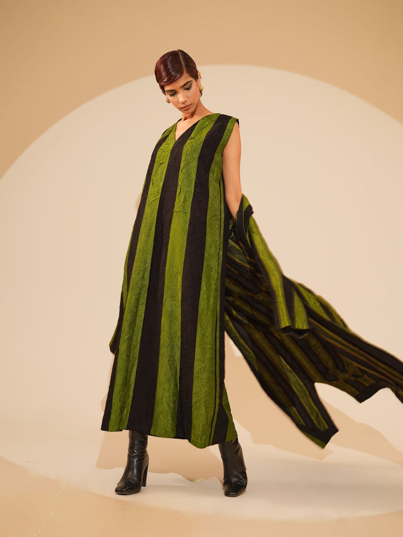 Twin Overlay-Jade + Black crushed silk jacket/overlay by Stoique in jade, black for women Worldwide
