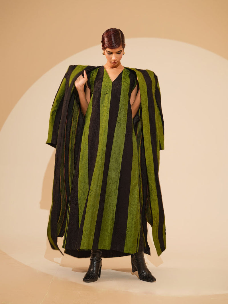 Twin Overlay-Jade + Black crushed silk jacket/overlay by Stoique in jade, black for women Worldwide